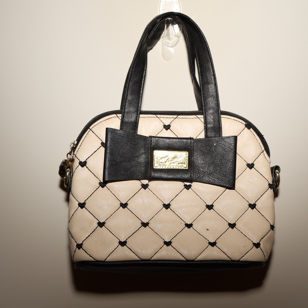 Betsey Johnson Black and Cream Quilted Mini Bag